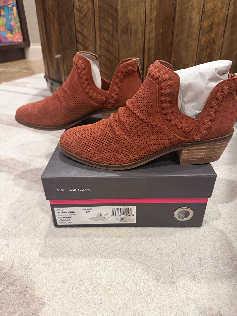 Vince Camuto Cayenne Perforated Suede Ankle Booties with Whipstitch